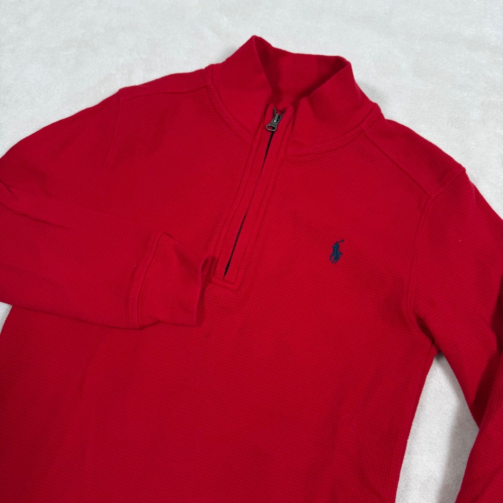 Polo Ralph Lauren Boys Red Waffle Knit Quarter Zip Pullover Sweater Size‎ 7